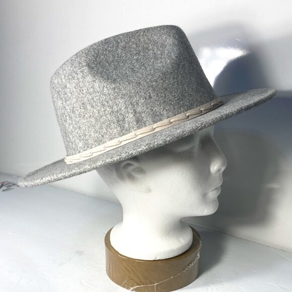Gray Flannel Fedora OS flat brim hat Classic Staple Boho Western Ranch - Picture 4 of 7